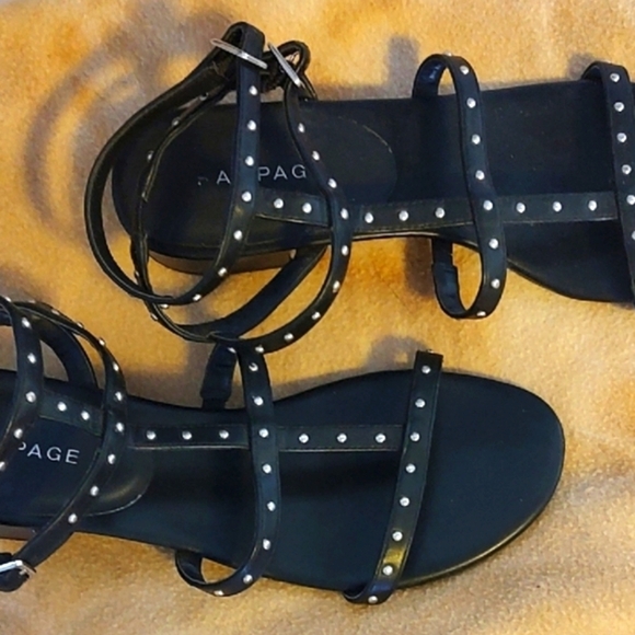 Black Leather Silver Studded Strappy Sandals by Rampage Size 10 - Picture 2 of 4